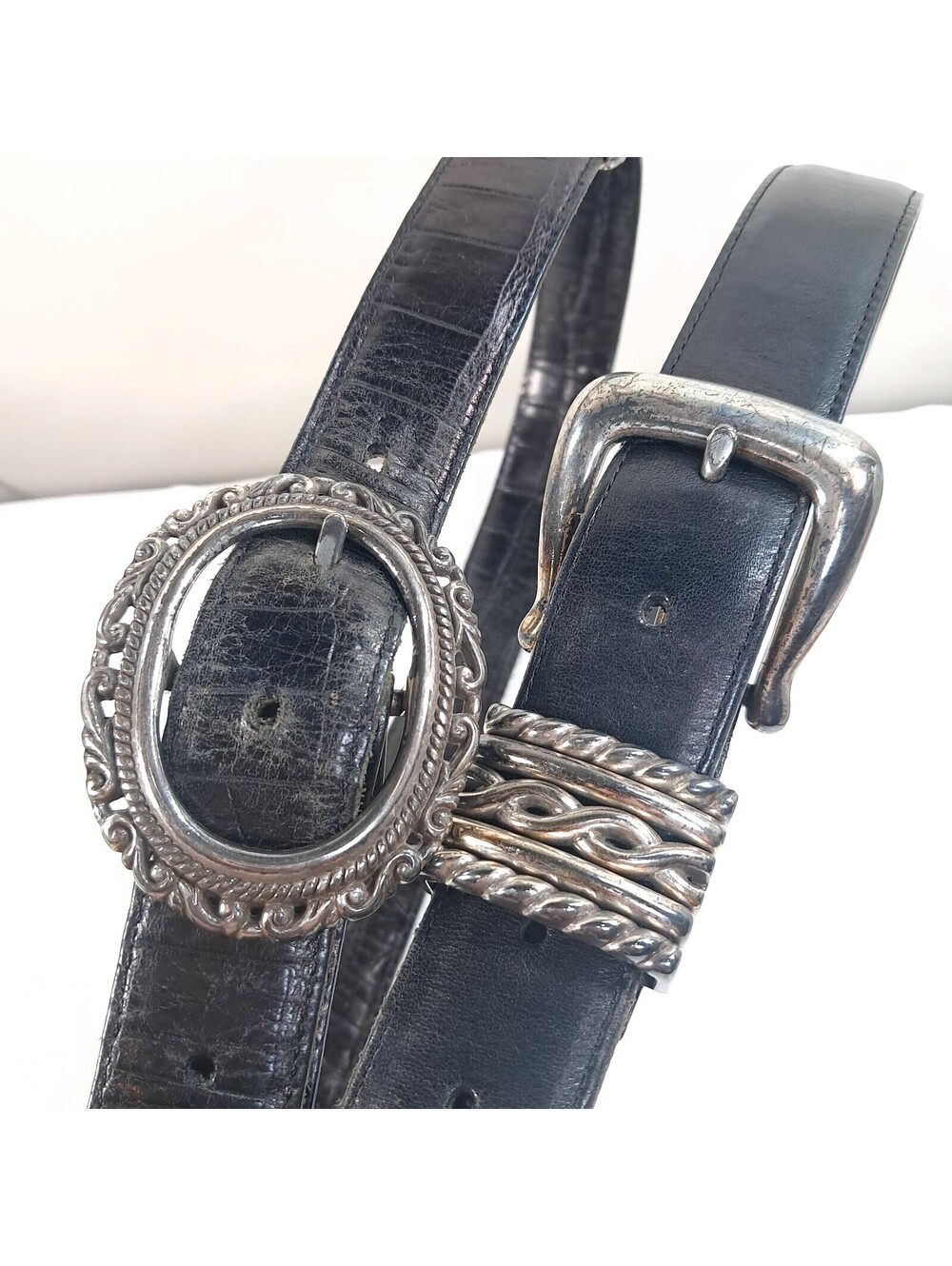 Brighton Belt set Size M Black 35603 & 36200 Reversible Croc black brown Leather